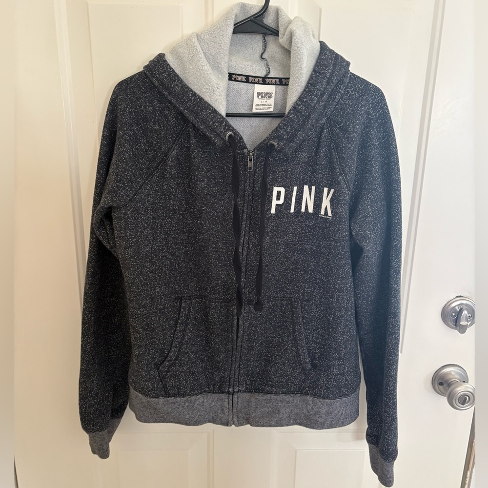 EUC Victoria's Secret PINK Charcoal Hooded Zip-Up Jacket Size Large